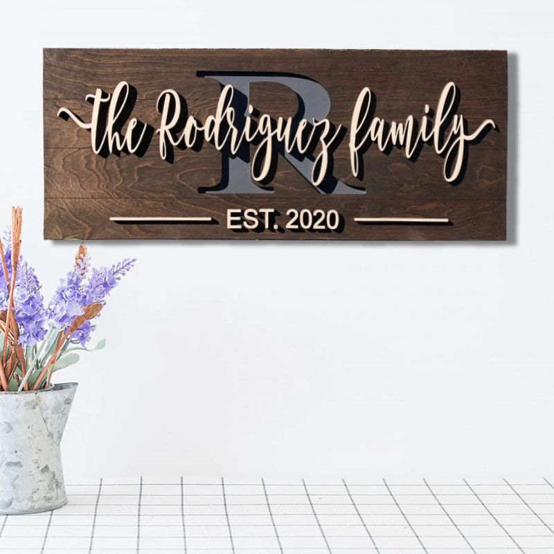 Custom 3D Family Name Wooden Plaque for Anniversary