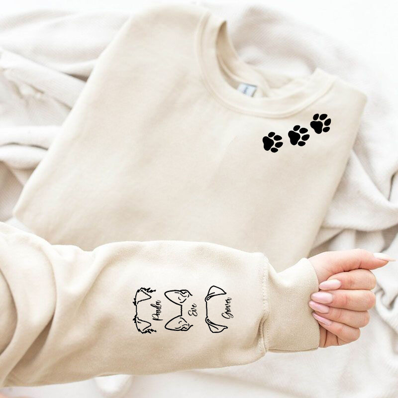 Personalized Sweatshirt Puppy Head Line Design with Custom Names On The Sleeve Gift for Pet Lovers