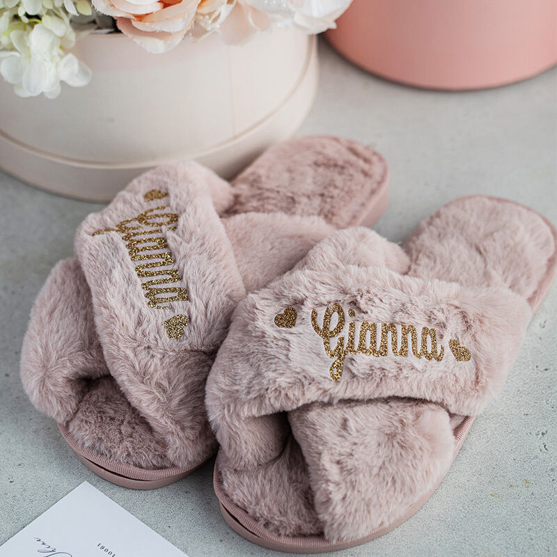 Personalized Fluffy Slippers Custom Text Bride Wedding Gift