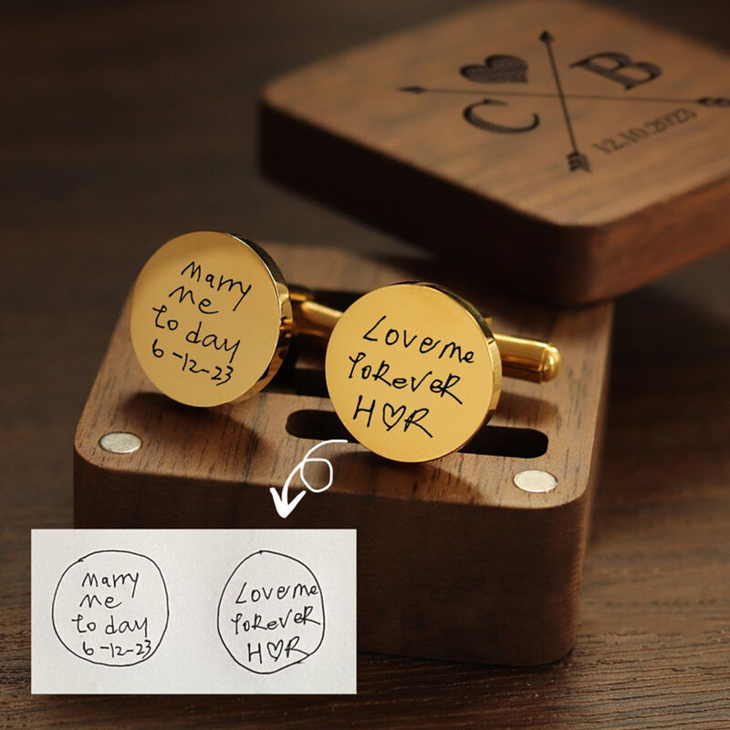 Personalized Custom Cufflink Handwritten Photo Engraving Design Unique Wedding Gift for Him