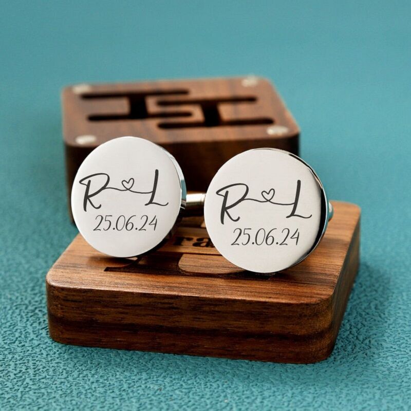 Personalized Custom Cufflink Couple Initial Name Engraving Design Attractive Wedding Gift for Him