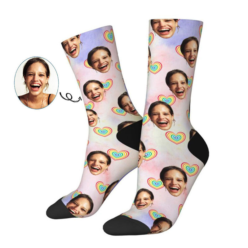 Personalisierte Gesicht Socken Regenbogen Gradient Farbe Socken für Jahrestag Geschenk