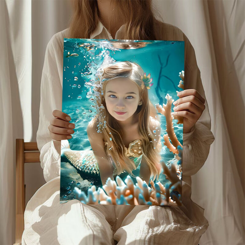 Personalized Mermaid Portraits with Custom Face Swap Cute Present for Kids