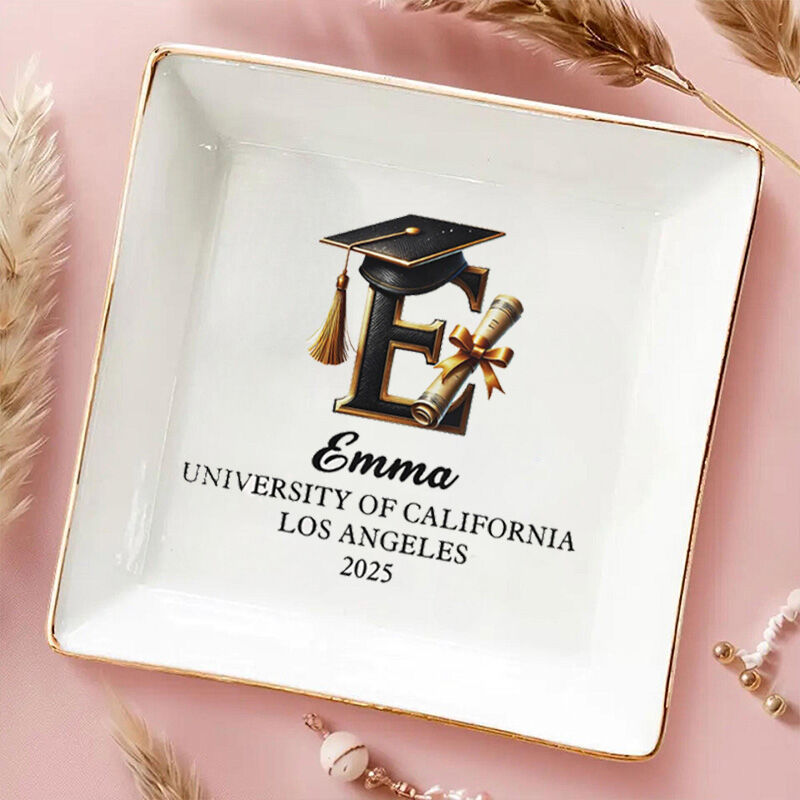 Gepersonaliseerde naam sieraden Ring Dish prachtig afstuderen cadeau
