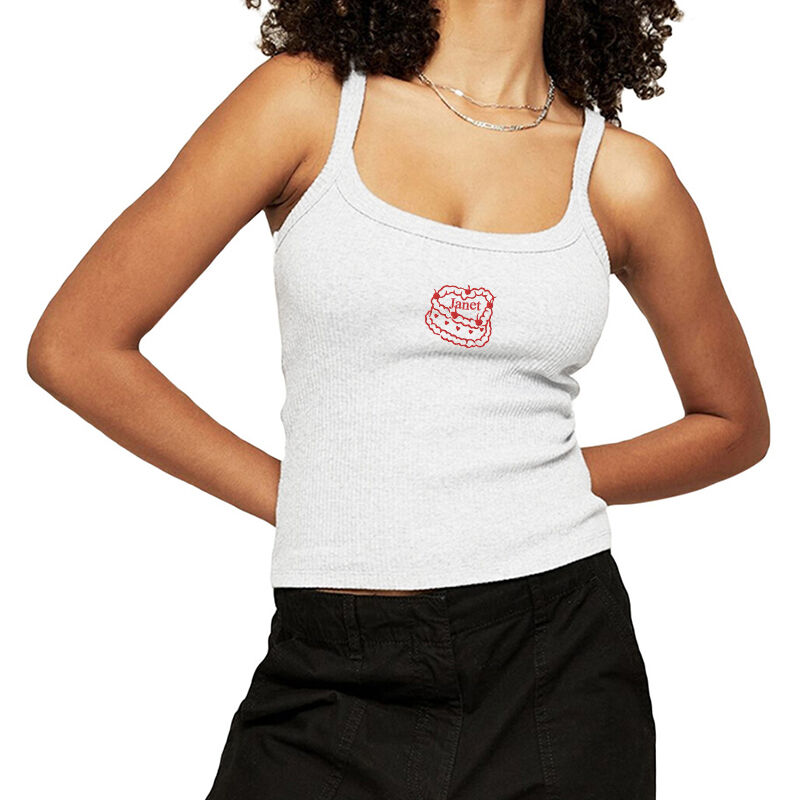 Personalized Tank Top Embroidered Camisole Cherry Cake Pattern Custom Name Design Cute Gift for Her