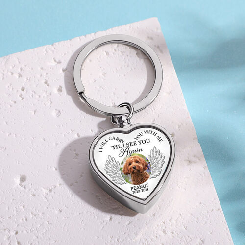 I Will Carry You With Me Luxury Pet Memorial Heart Custom Picture Urn Keychain