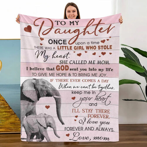 She Called Me Mom Family Blanket for Daughter from Mom Printed with Elephants and Baby Elephants