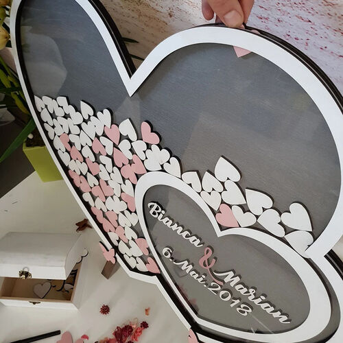 Personalized Heart Shaped Wooden Acrylic Custom Name Guest Book for Wedding with Inserts Box