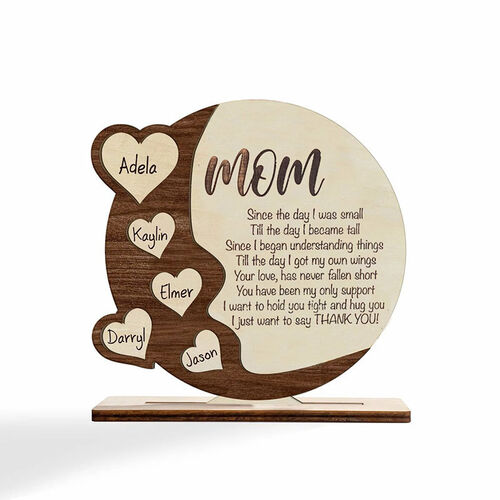 Benutzerdefinierte herzförmige Name Holzdekoration für den Tag der Mutter