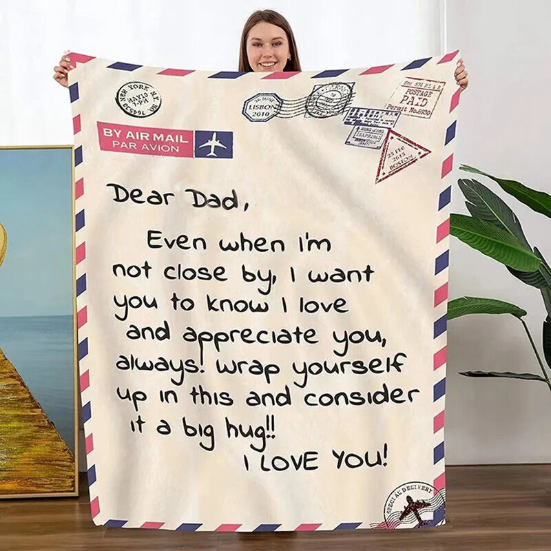Personalized Postmark Flannel Letter Blanket for Dad from Daughter and Son