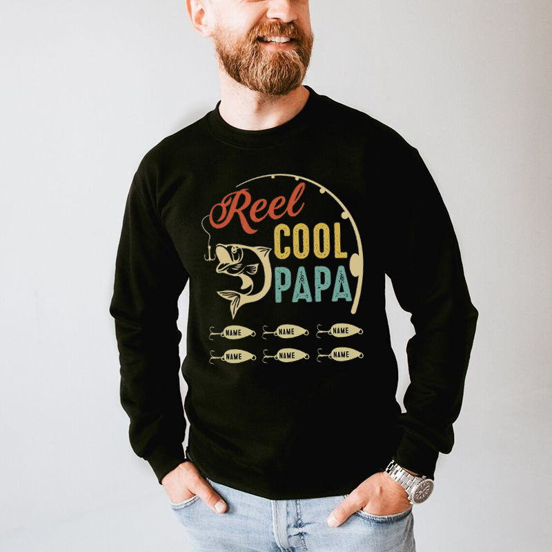 Personalized Sweatshirt with Custom Name Fishing Pattern Gift for Daddy