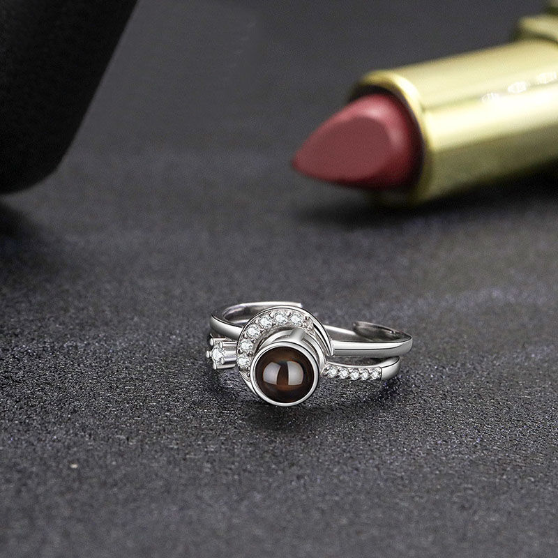 Sterling zilveren gepersonaliseerde afbeelding projectie ring met maan patroon beste bruiloft Gift