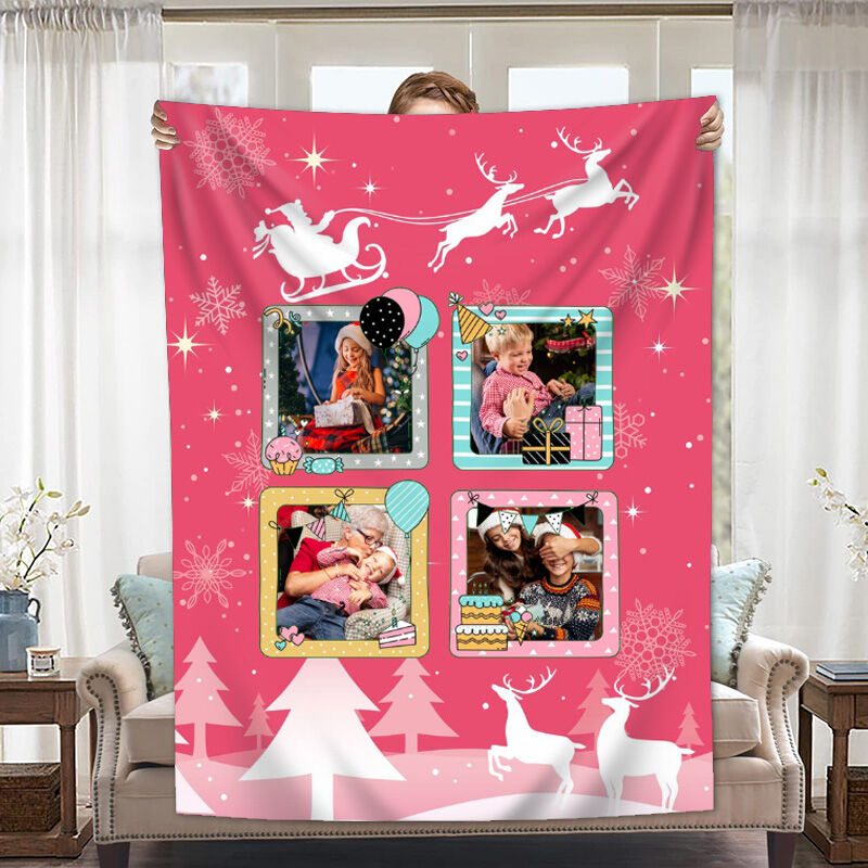 Personalized Photo Blanket with Santa Claus Pattern On The Way Creative Present for Christmas