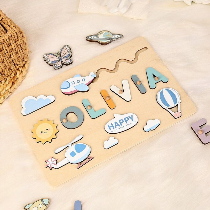 Personalized Baby Name Puzzle With Cute Airplane Pattern Gift For Boys