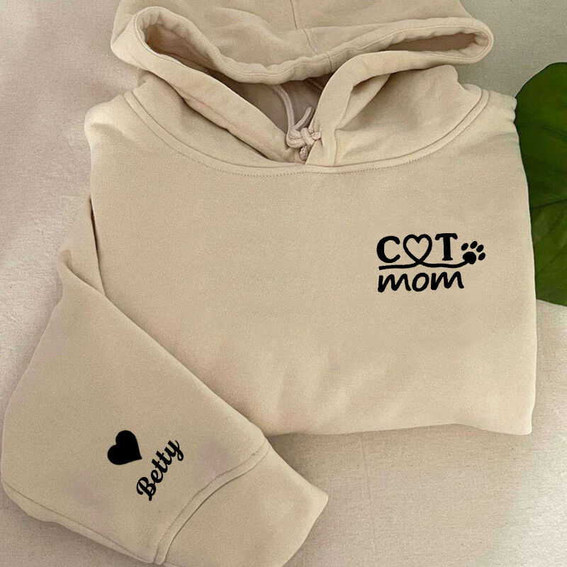 Sudadera con capucha personalizada bordada de gato con nombre para mamá