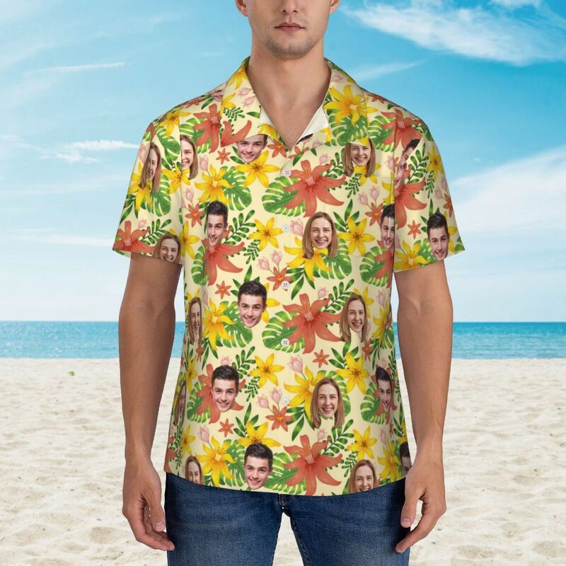 Foto Personalizada Pareja Camisa Hawaiana Personalizada Pareja Camisa Casual