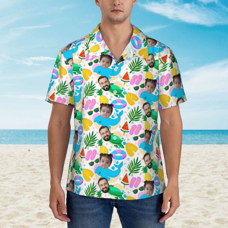 Camicia hawaiana personalizzata Camicia con viso maschile per papà