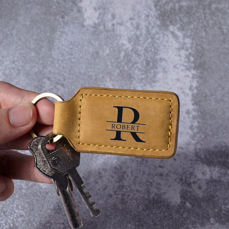 Personalized Leather Keychain With Custom Name And Initials For Dad