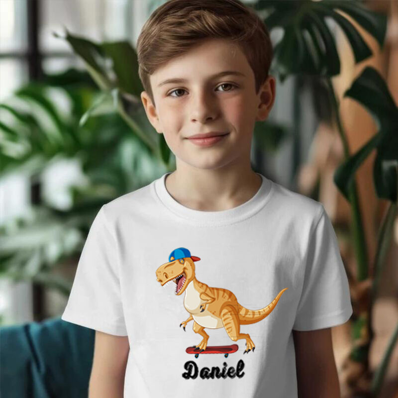 Camiseta infantil personalizada con nombre personalizado y estampado de dinosaurio, regalo para niños