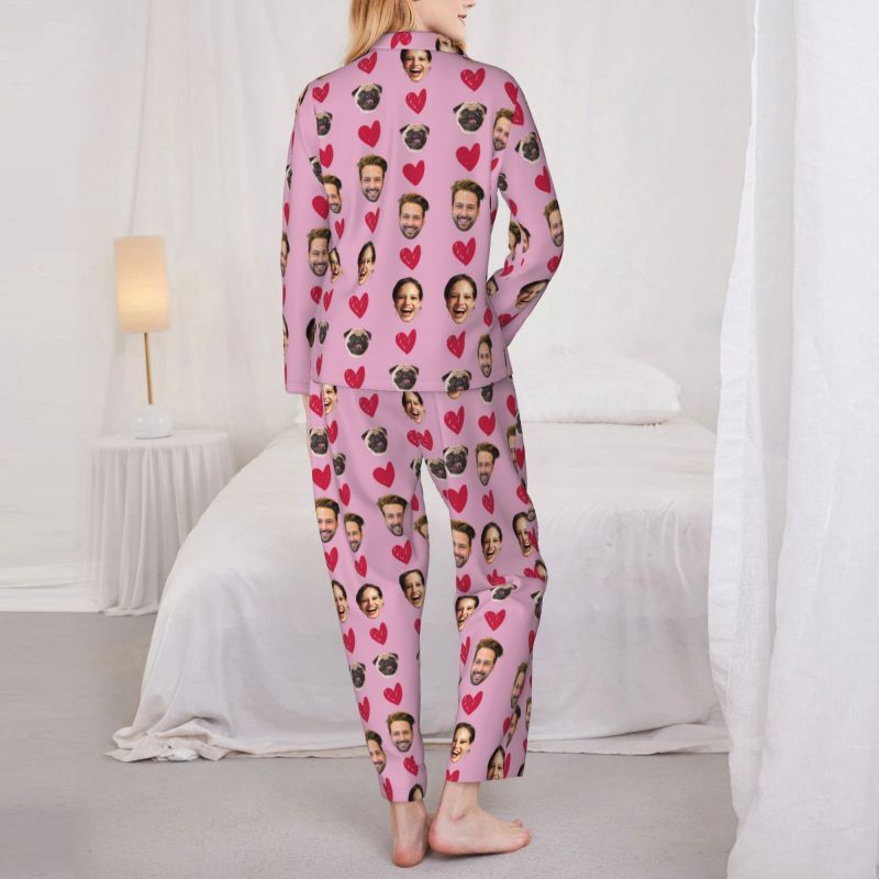 Personalized Pajamas Custom Photos of Your Loved Ones Warm Heart Design Perfect Gift for Couples