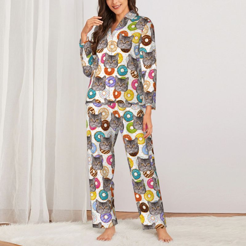 Pyjama personnalisé avec photo d'animal de compagnie personnalisée, motif de beignets colorés, cadeau attrayant pour les amoureux des animaux