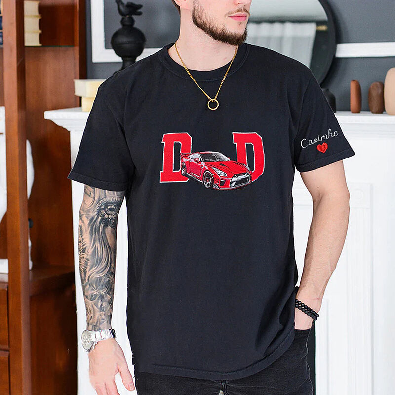 Personalized T-shirt Embroidered Custom Car Photo with Cool Dad Design Attractive Father's Day Gift