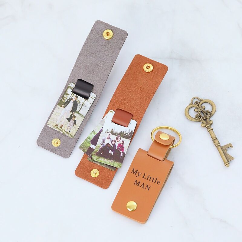 Gepersonaliseerde foto sleutelhanger met leren etui Gepersonaliseerde woorden Betekenisvol cadeau voor hem en papa