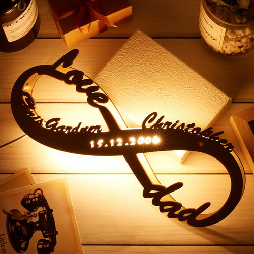 Benutzerdefinierte Lampe Light Up Letter Name Sign Graviert Holz Nachtlicht Personalisierte Name Licht Unendlichkeit Liebe Geschenk für Papa