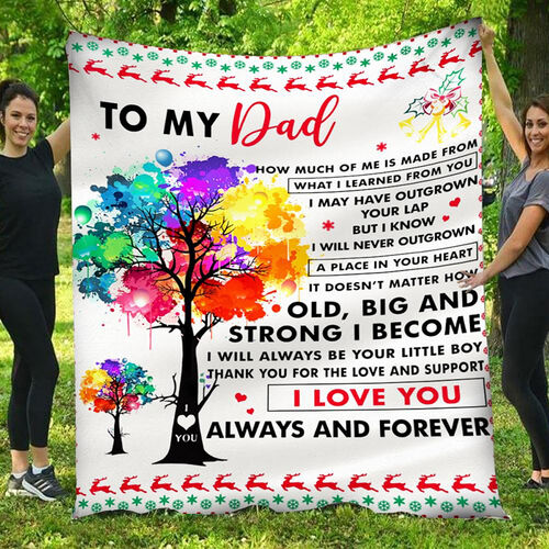 Personalized Flannel Letter Blanket Colorful Tree Pattern Blanket Gift from Kids for Dad