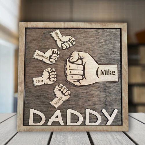 Personalized Name Puzzle Frame with Fist Bump Pattern for Super Dad