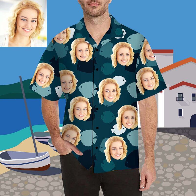 Custom Face Turbot Men's All Over Print Hawaiian Shirt