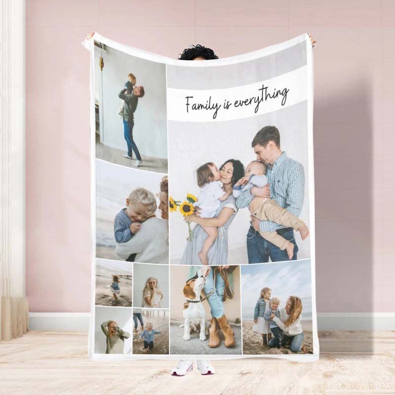 family Is Everything"Personalized 9 Photo Blanket Collage Pictures
