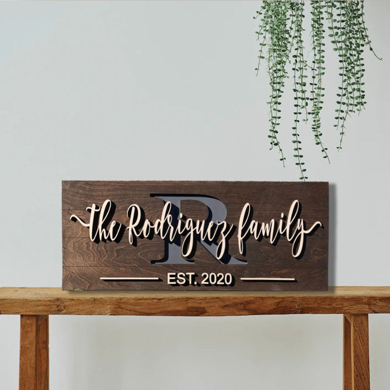 Custom 3D Family Name Wooden Plaque for Anniversary