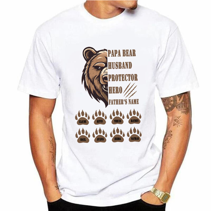 Personalized T-shirt Papa Bear with Pawprint Custom Name for Super Father
