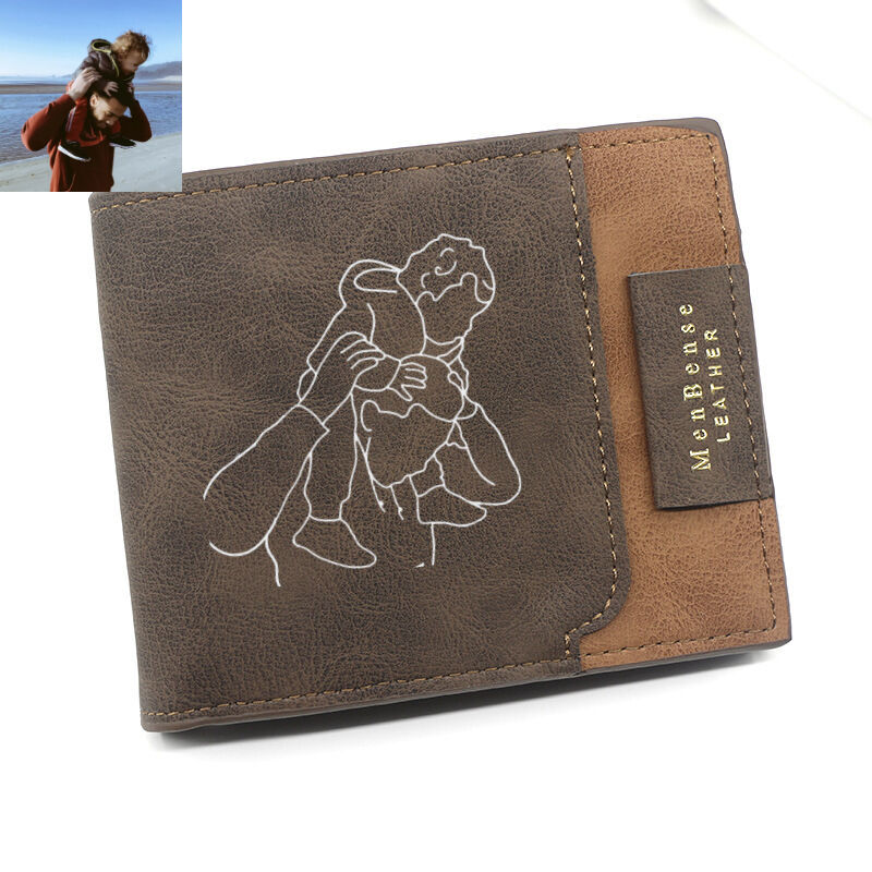 Personalized Simple Men's Trifold Wallet Custom Sketch Photo for Husband
