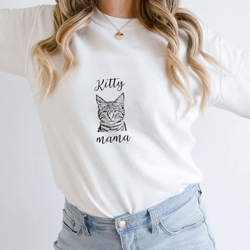 Personalized Sweatshirt with Custom Pet Portrait Sketch and Name Great Gift for Pet Loving Mom