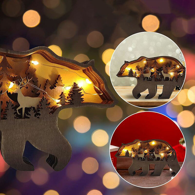 Forest Bear 3D Wood Carving Decorative Light Creative Gift for Family