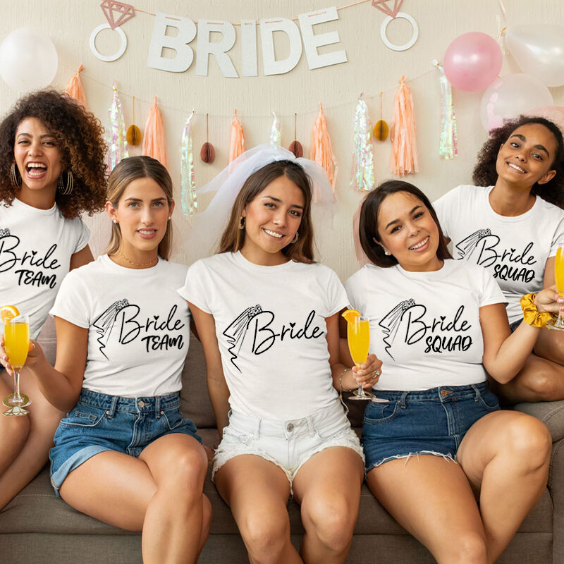 Personalisiertes T-Shirt Braut Squad mit Brautschleier Design Kreative Brautparty Geschenk