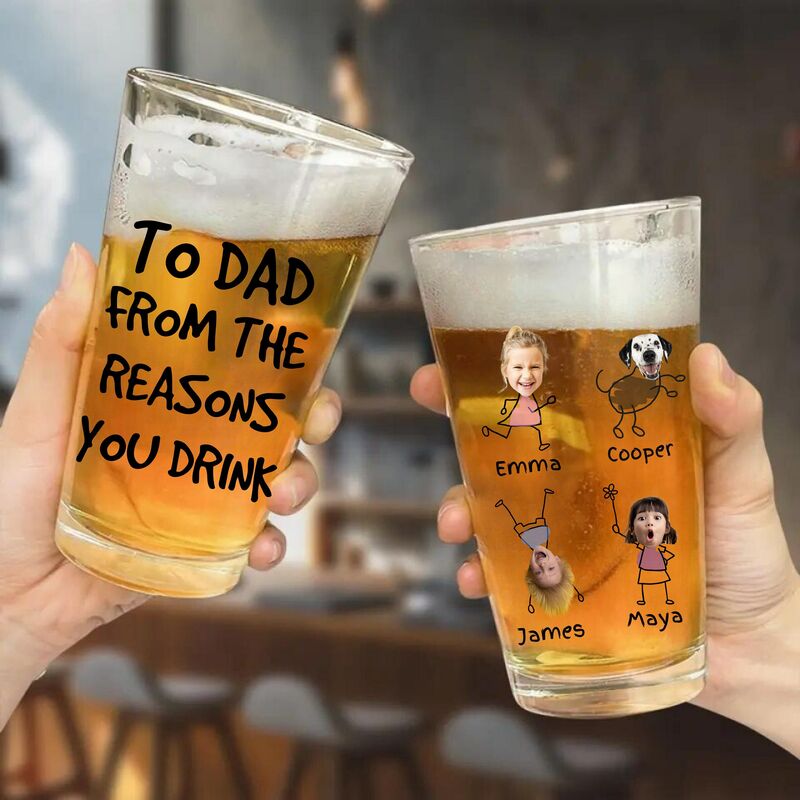 Personalized Beer Glass Customized For Kids Photo Cute Father's Day