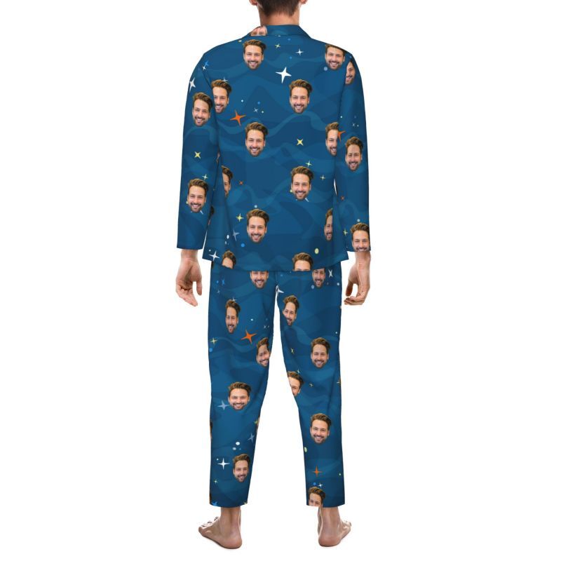 Gepersonaliseerde pyjama aangepaste foto blauwe sterrenhemel Patroon ontwerp geweldig cadeau voor hem familie