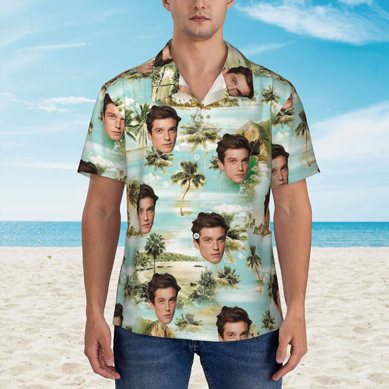 Personalized Hawaiian Shirt Custom Photo Retro Rainforest Print Holiday Look for Men
