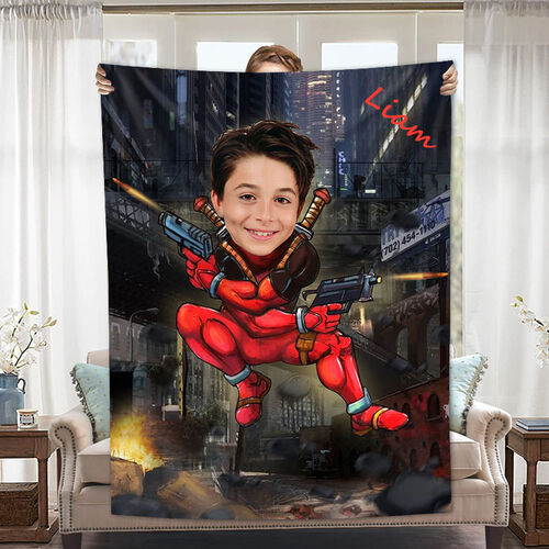Personalized Custom Photo Blanket Cartoon Image Street Fighting Background Flannel Blanket