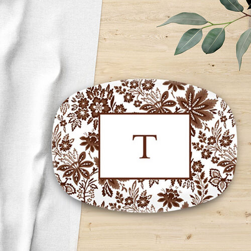Personalized Text Plate Classic Floral Brown Pattern for Friend