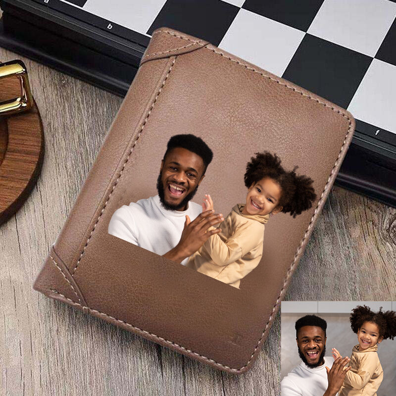Wallet In Brown Leather With Personalized Color Printing Photo