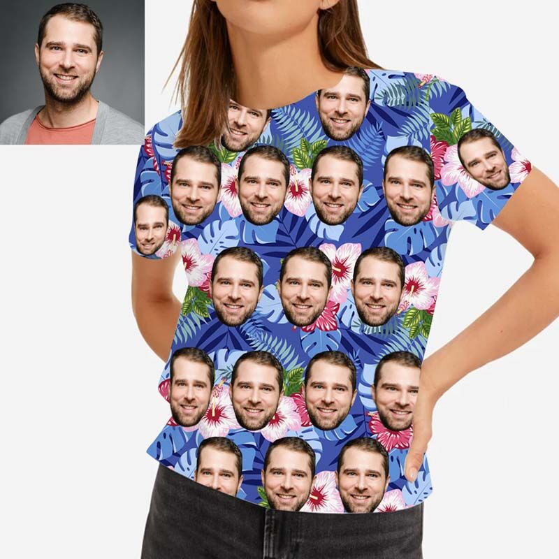Custom Face Hawaiian T-Shirt With Cherry Blossoms