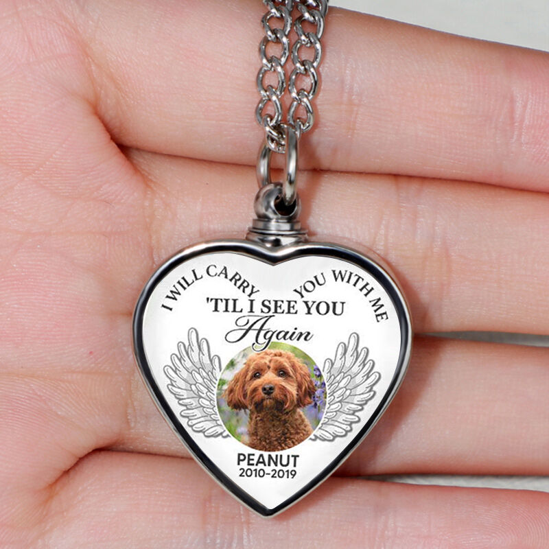 I Will Carry You With Me Luxury Pet Memorial Heart Custom Picture Urn Necklace