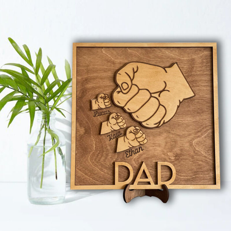 Personalized Name Puzzle Frame with Cute Fist Bump Pattern for Father's Day