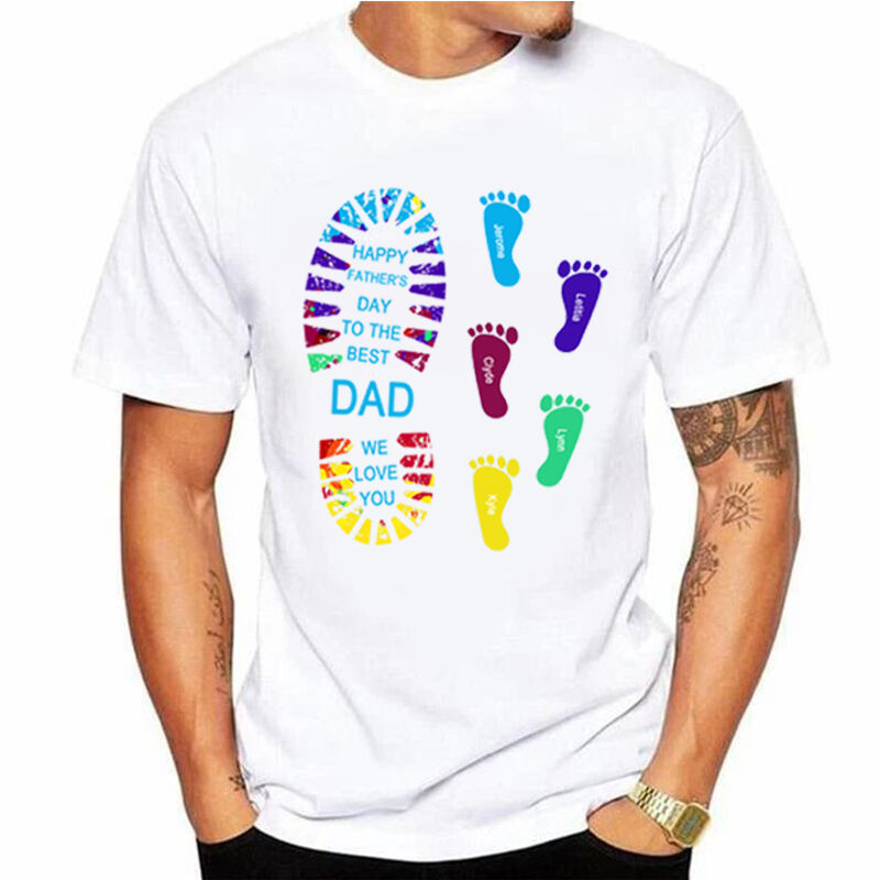 Personalized T-shirt with Big and Little Footprint Custom Name for Father's Day