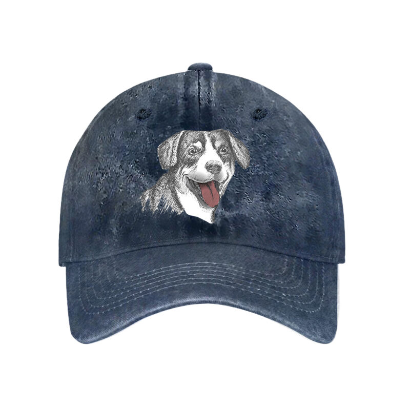Personalized Hat with Custom Pet Head Portrait Sketch Picture for Pet Lover