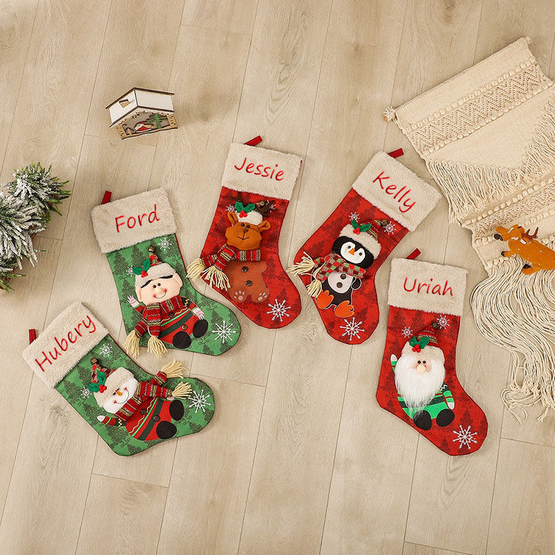 お名前刺繍入り クリスマスソックス ギフト飾り バッグ サンタ 雪だるま トナカイ ペンギン